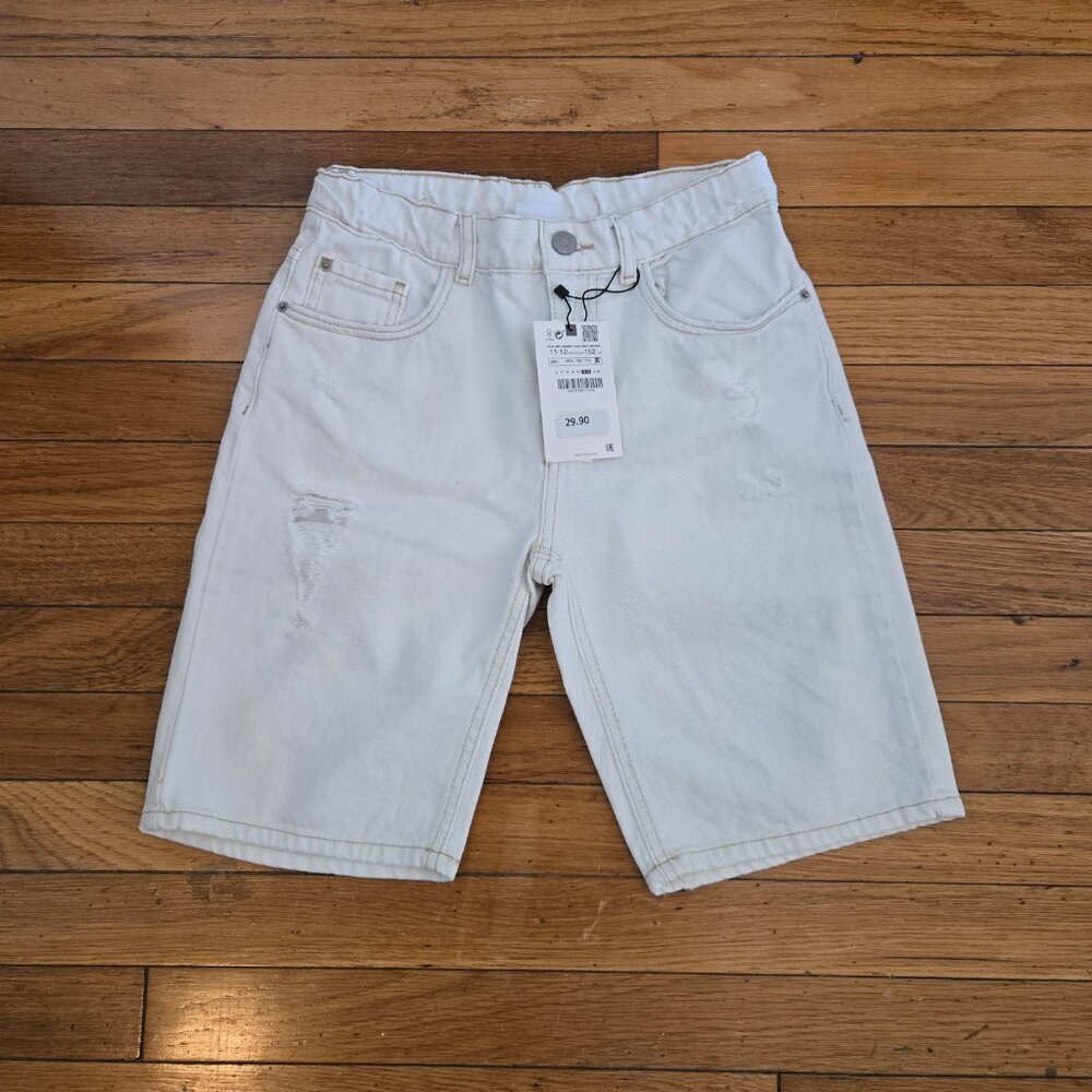 ZARA BOYS WHITE DENIM RIPPED SHORTS SIZE 11-12 NWT